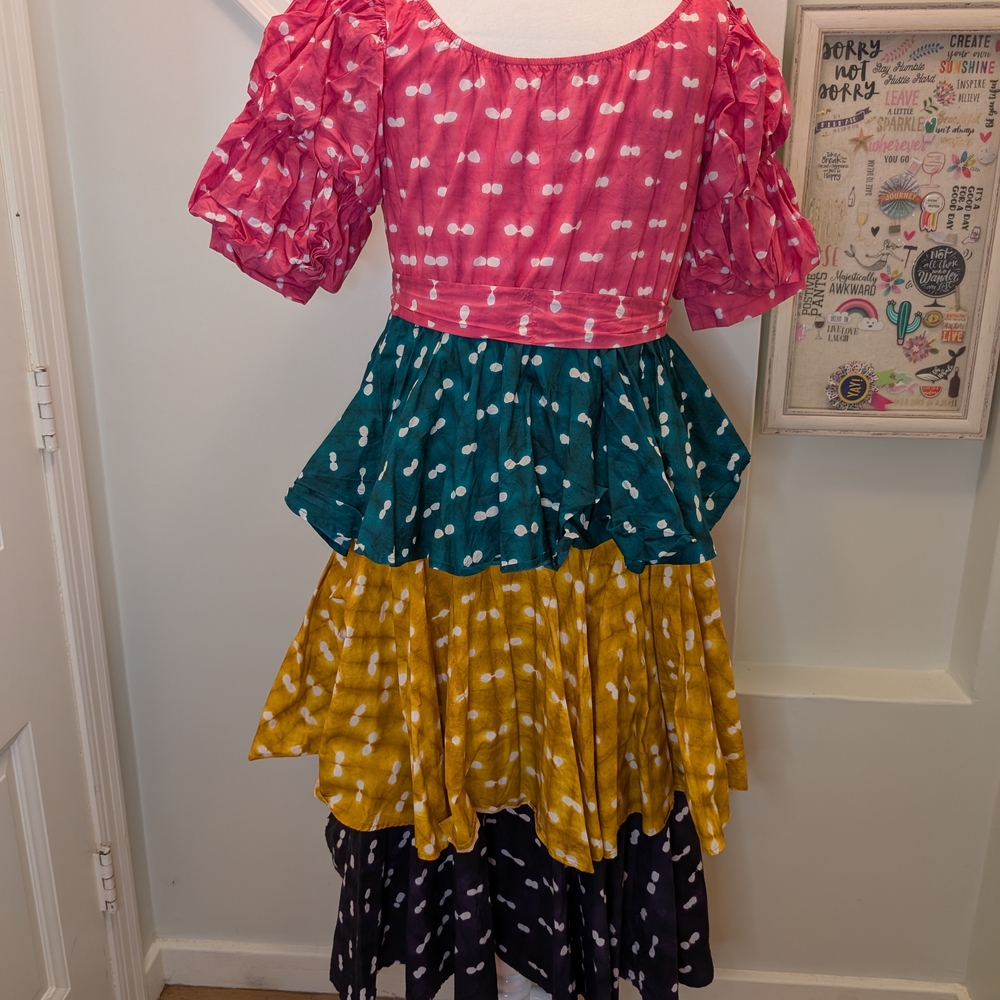 Colorful Tiered Dress with Puff Sleeves